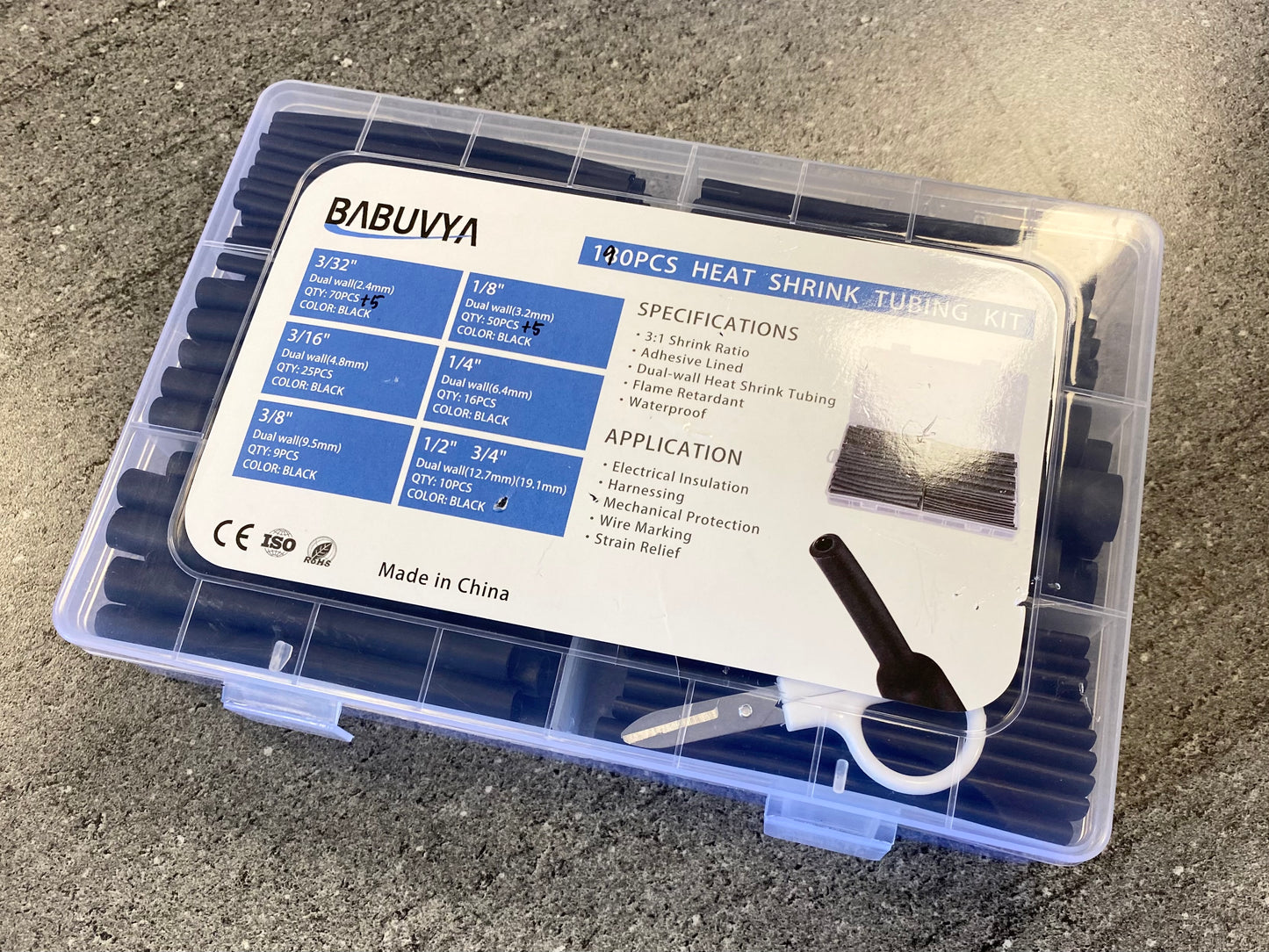 Shrink Tube 180pc set. Adhesive lined. 3:1 Shrink 2.4mm-19mm