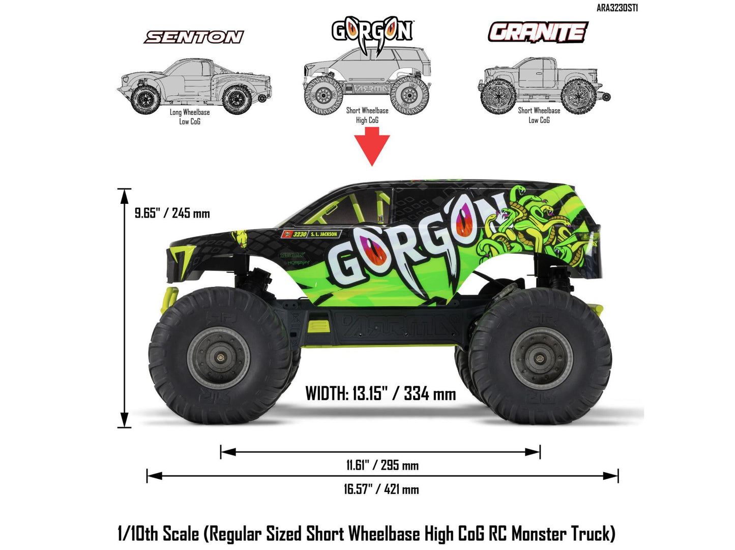 Arrma Gorgon 2wd MT 1/10 RTR w/8.4v Batt/USB Charger Yellow C-ARA3230ST1