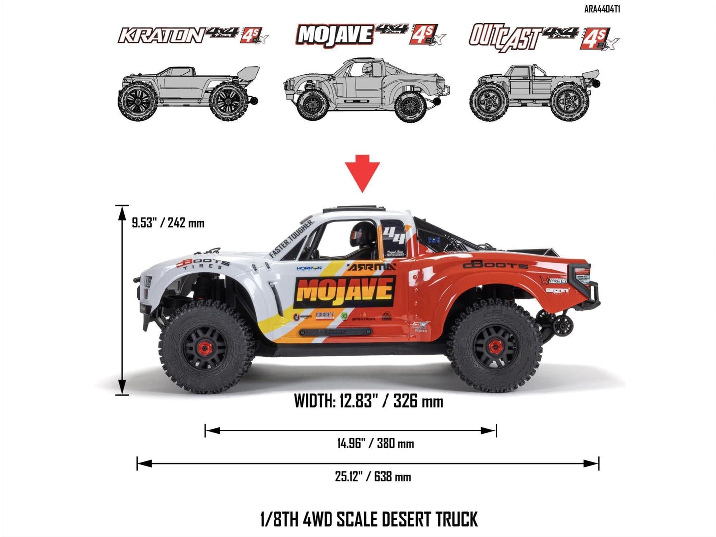 Arrma 1/8 MOJAVE 4X4 4S BLX Desert Truck RTR - White C-ARA4404T1