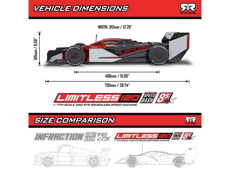 Arrma 1/7 LIMITLESS 8S AVC 4X4 RTR BLX Street Speed, Red/Black C-ARA7816T1
