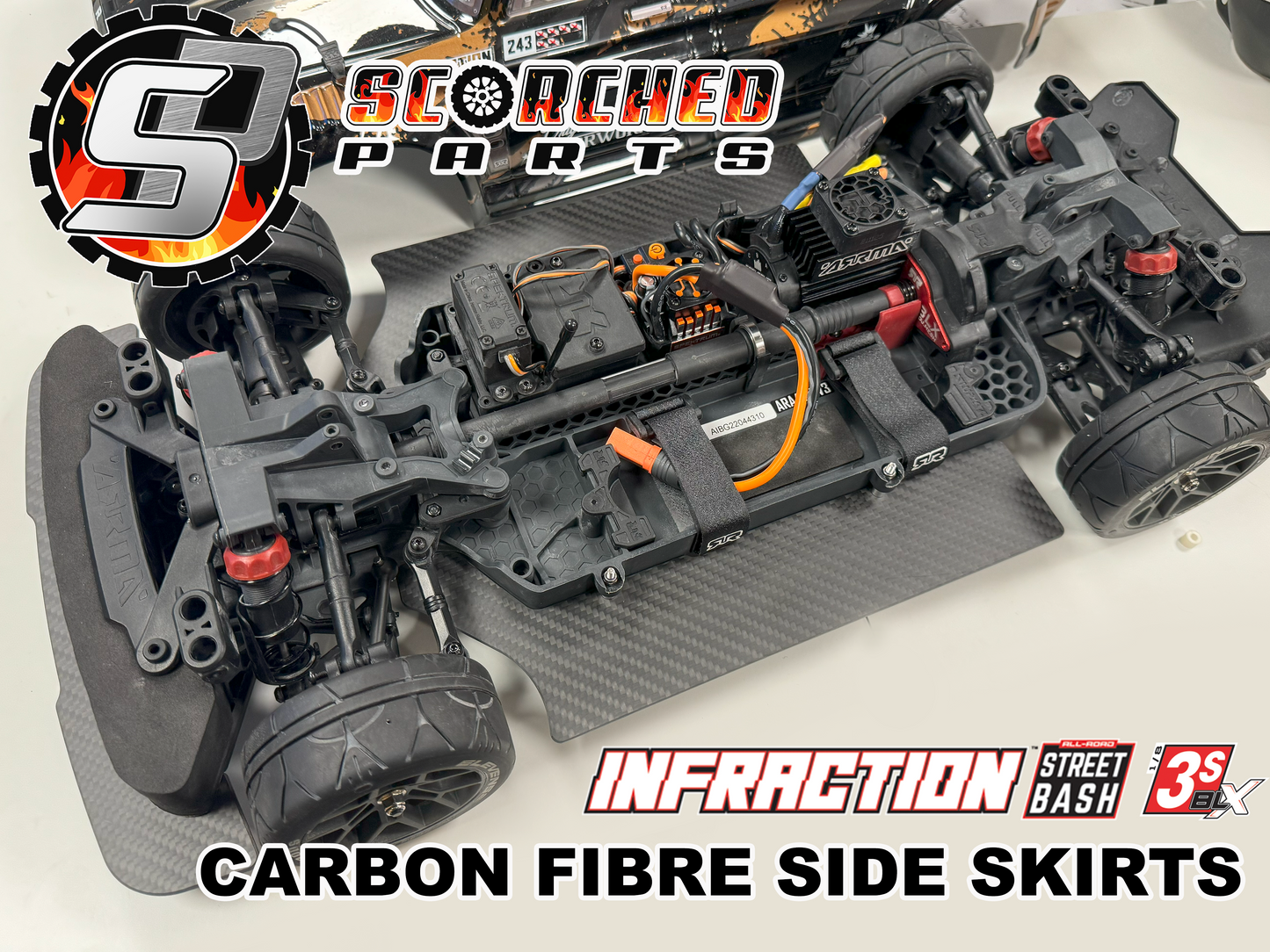 Carbon Fibre Side Skirts - for Arrma 1/8 Infraction 3s / Mega