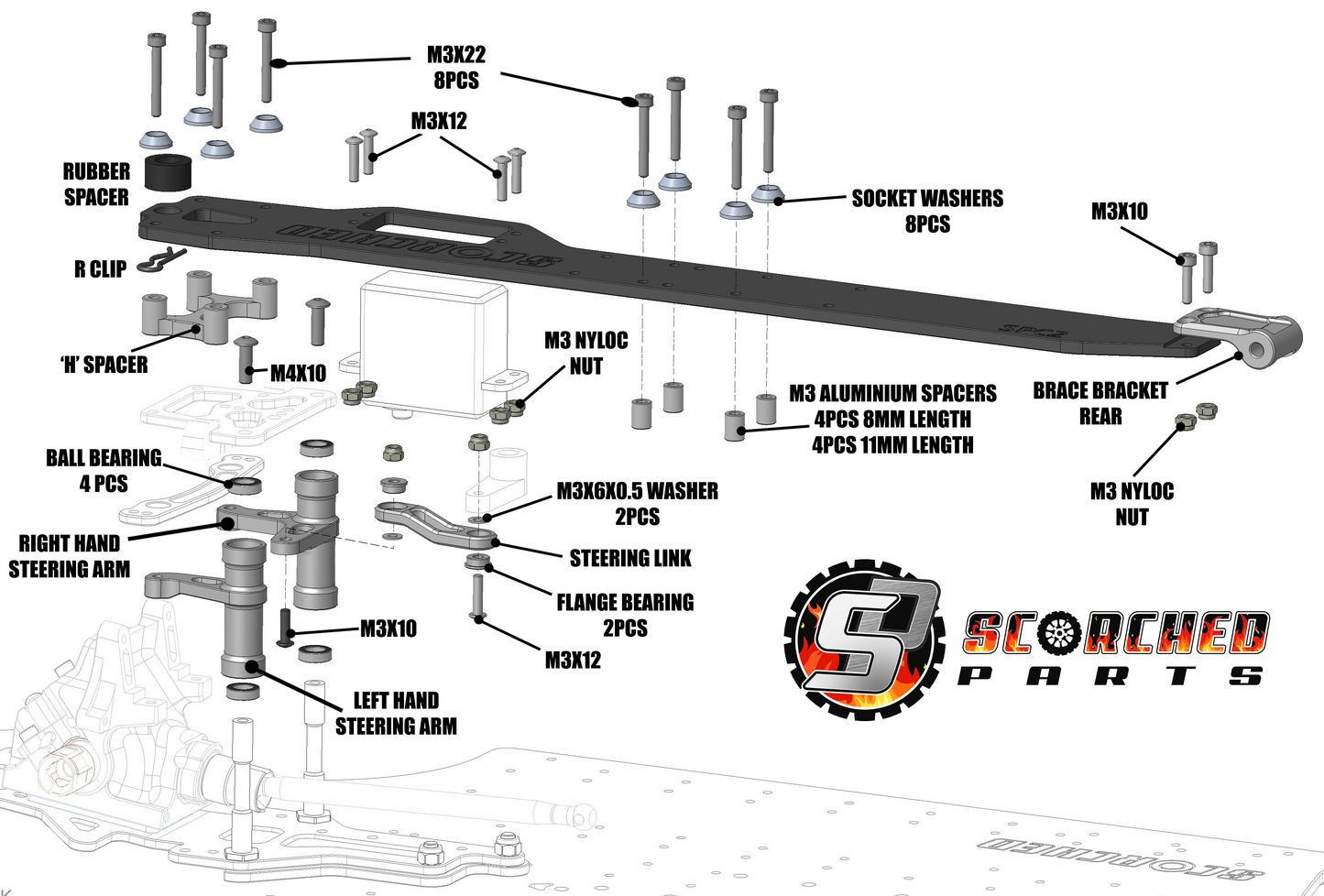 Carbon Fibre Top Deck / Servo mount / Steering full kit - Infraction / Limitless