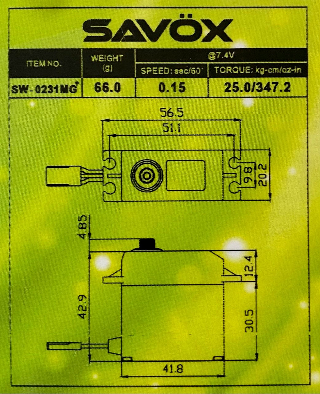 Savox Waterproof High Torque STD Metal Gear Digital Servo - SAV-SW0231MG+