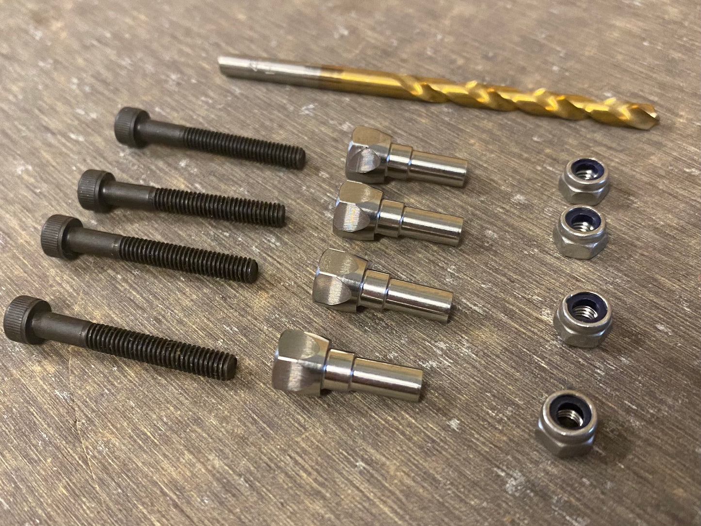 Titanium upgrade shock stand-offs, for Arrma 6s and 1/7th scale trucks.