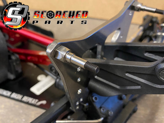 Titanium upgrade shock stand-offs, for Arrma 6s and 1/7th scale trucks.