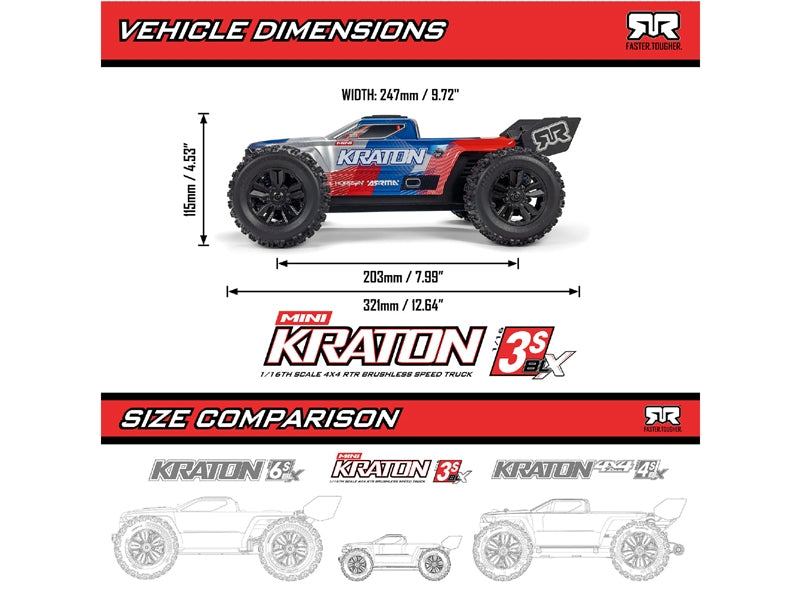 Arrma 1/16 Mini Kraton 3S Red ARA2508T1