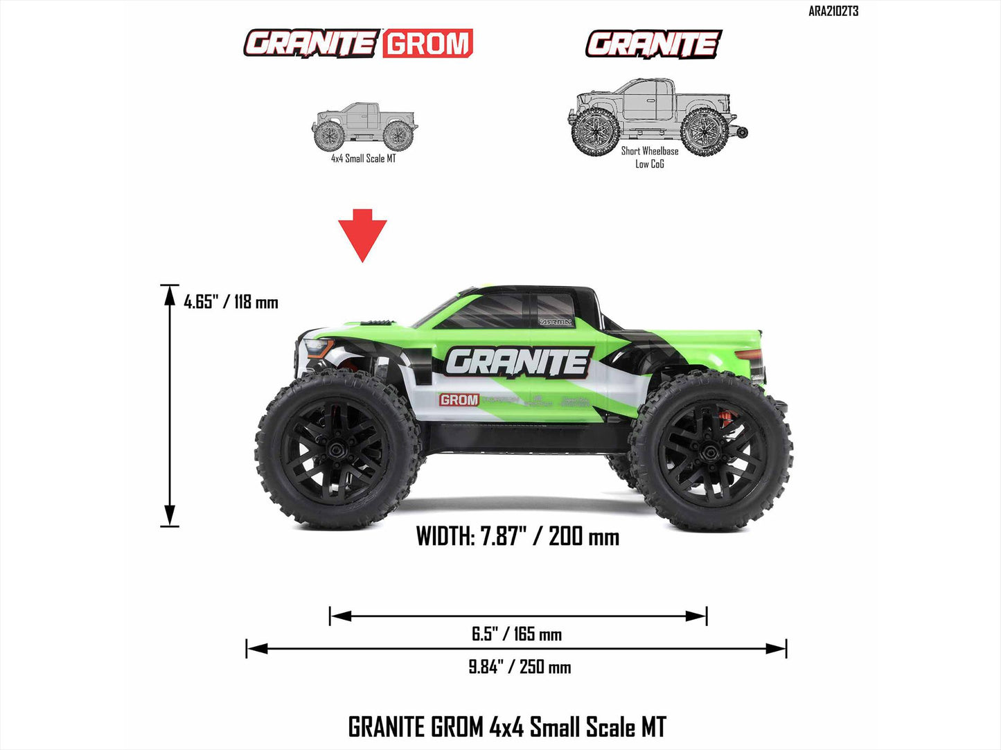 Arrma 1/18 GRANITE GROM MEGA 380 Brushed 4X4 Monster Truck RTR (Green) C-ARA2102T3