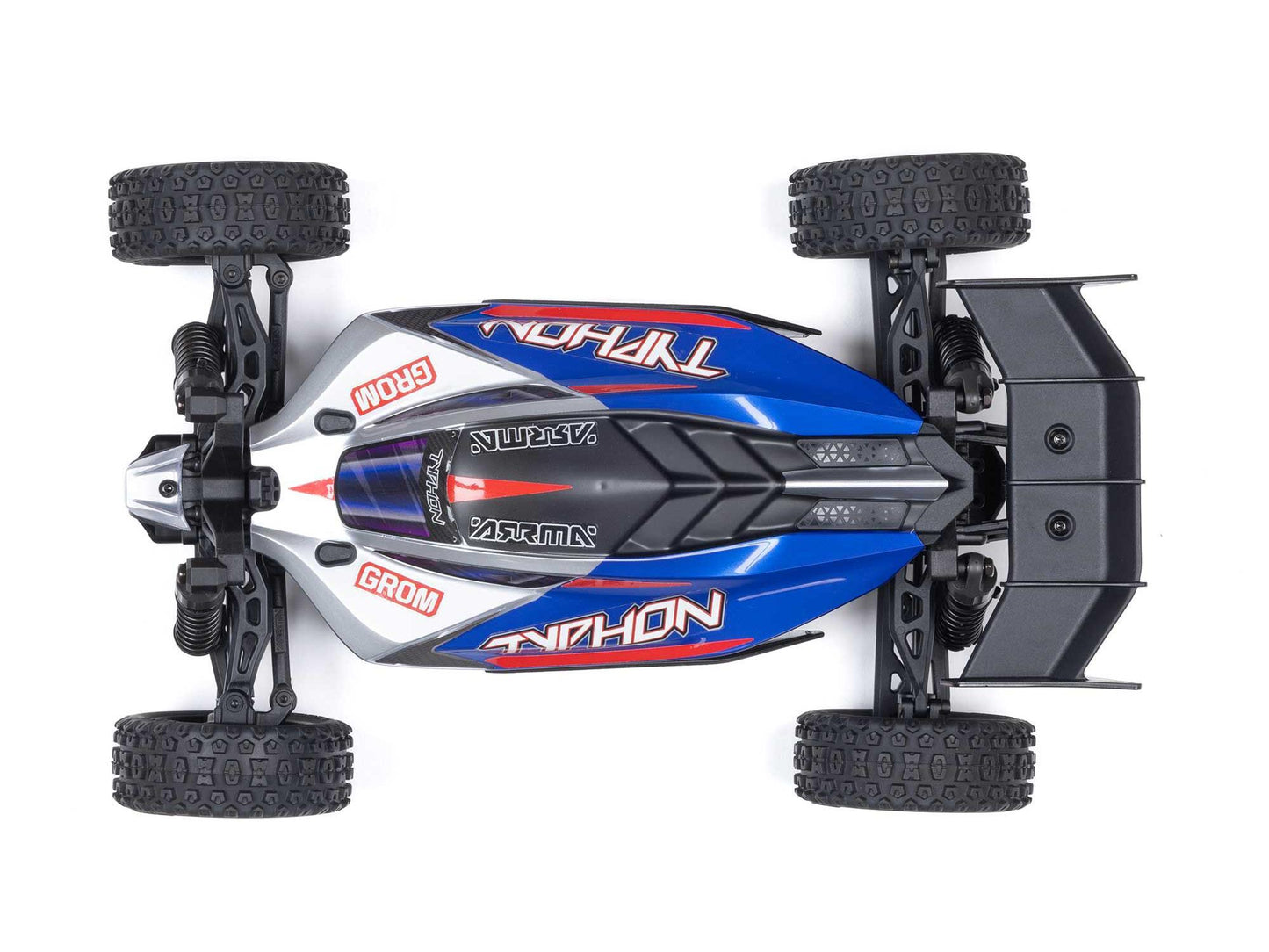 Arrma 1/18 TYPHON GROM MEGA 380 Brushed 4x4 Buggy RTR - Blue/Silver with Battery/ Charger C-ARA2106T1