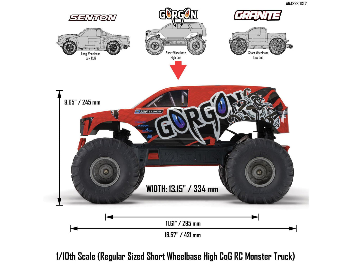 Arrma Gorgon 2wd MT 1/10 RTR w/8.4v Batt/USB Charger Red C-ARA3230ST2