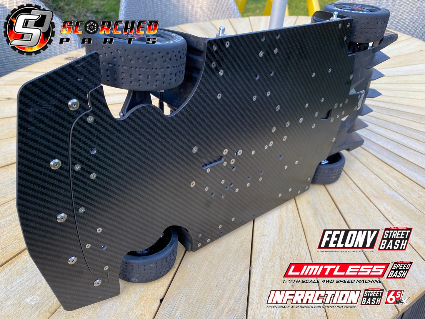 Carbon Fibre Full Length Chassis - for Arrma Limitless, Infraction and Felony