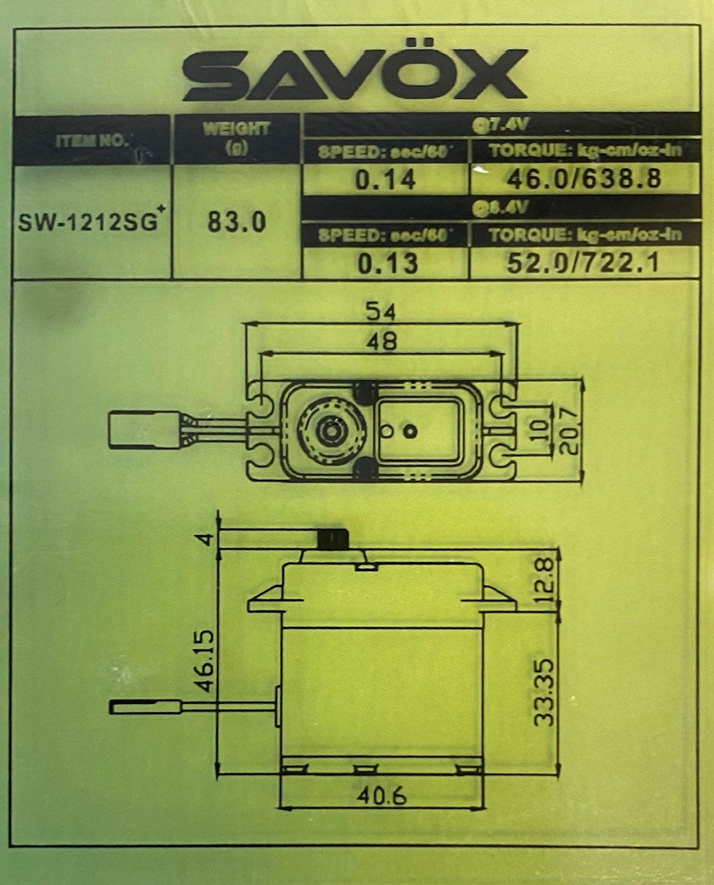 Savox Waterproof Digital Servo HV 52kg/0.13s at 8.4v SW1212SG+