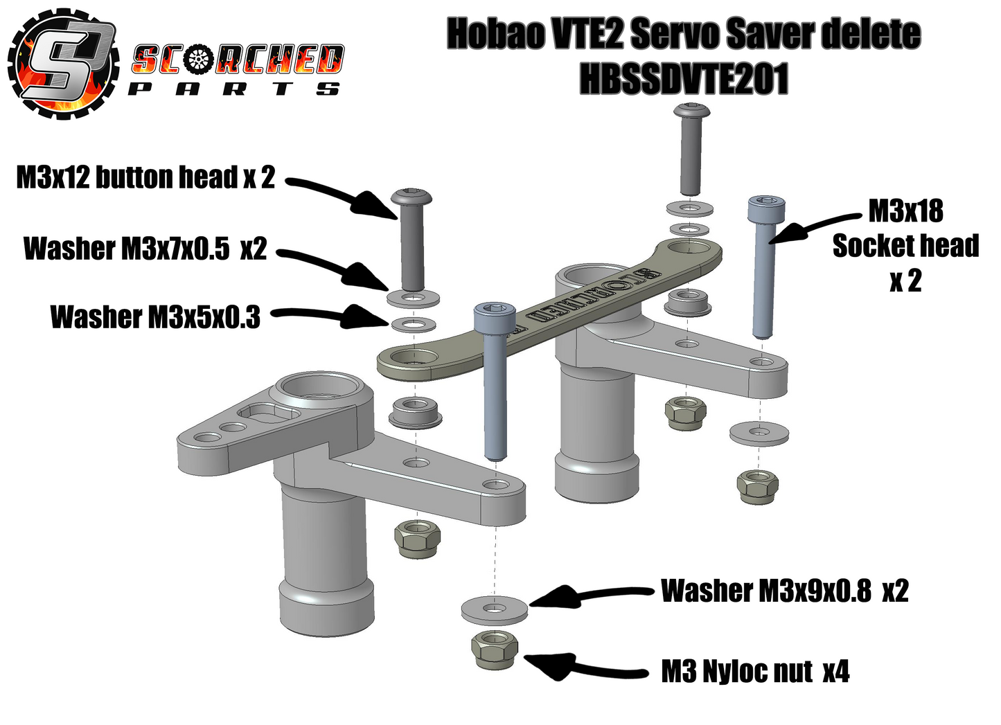 Hobao Billet Aluminium Bell Crank Arms / Servo saver delete - for Hobao VTE2