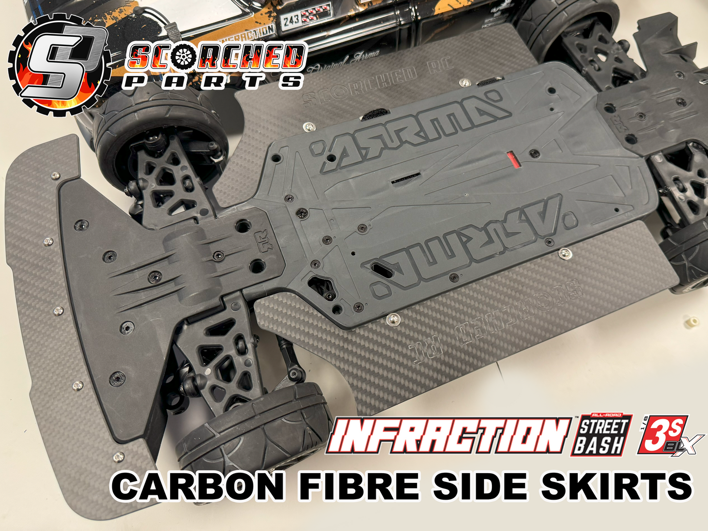 Carbon Fibre Side Skirts - for Arrma 1/8 Infraction 3s / Mega