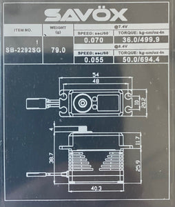 SAVOX SB-2292 HV CNC MONSTER BRUSHLESS SERVO HV 50KG/0.055S@8.4v