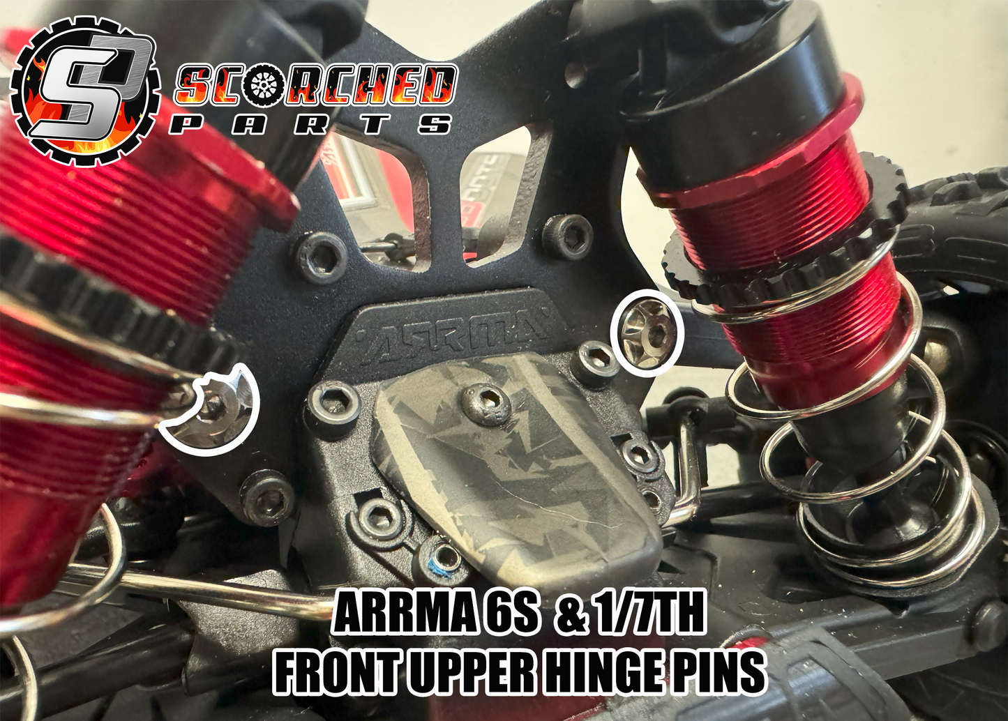 Titanium Front Upper Hinge Pins - for Arrma 6s and 1/7th