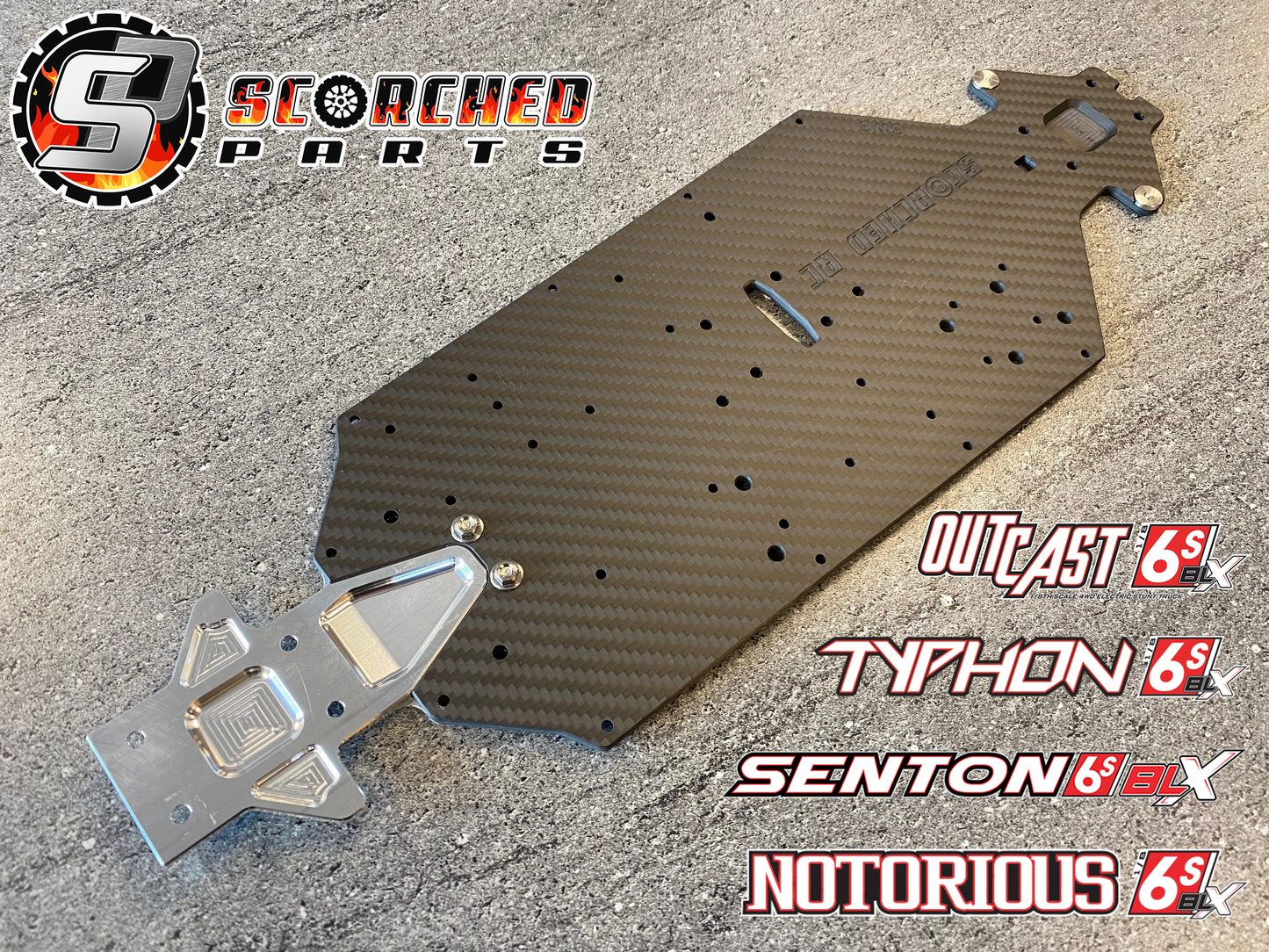 Carbon Fibre Hybrid Chassis - for Arrma SWB Typhon / Outcast  6s