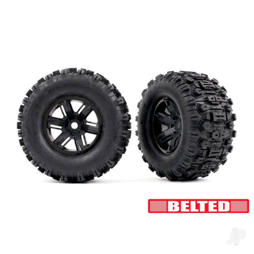 Traxxas Tyres and Wheels Assembled X-Maxx Black Wheels, Sledgehammer Belted Tyres (2) TRX7871