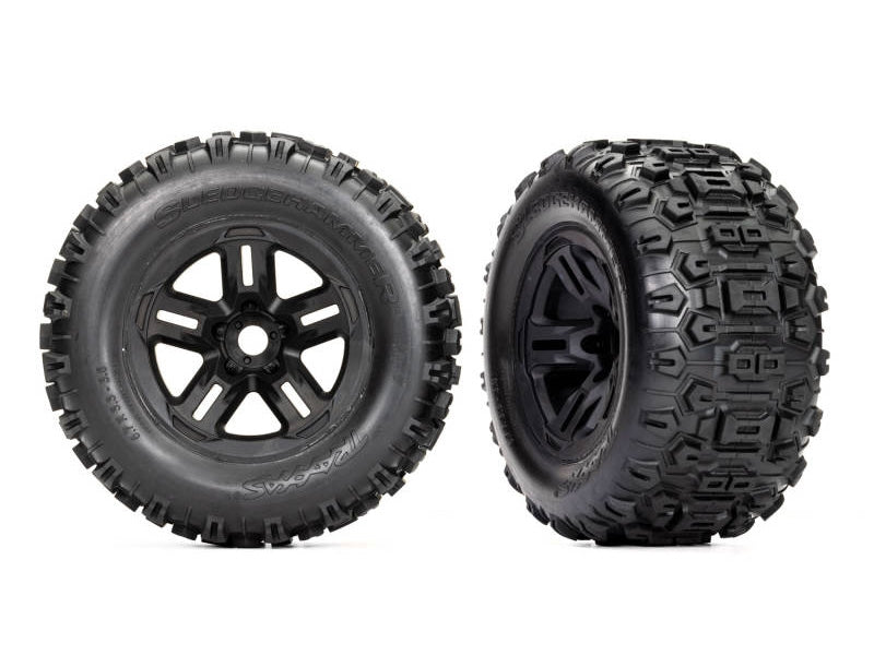 Traxxas Assembled Tyres and Wheels 3.8in Black Wheels, Sledgehammer Tyres (2) TRX9672
