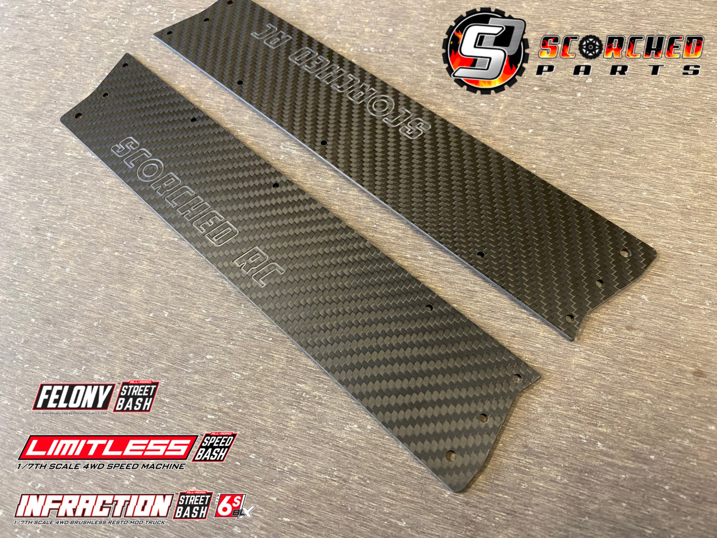 Carbon Fibre Side Infills / Side Skirts for Arrma Infraction / Limitless / GT