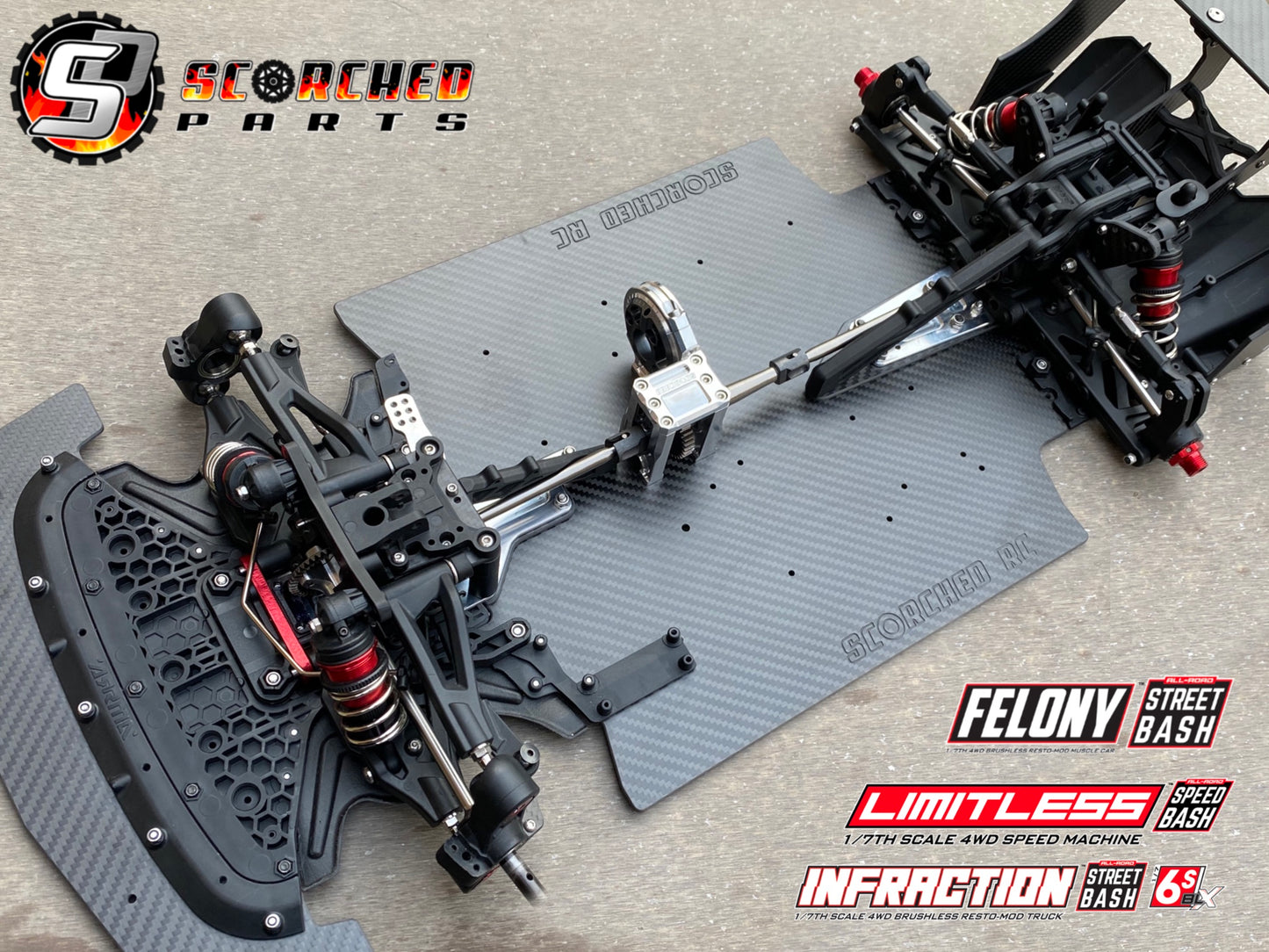 Carbon Fibre GT width Chassis - for Arrma Limitless, Infraction and Felony