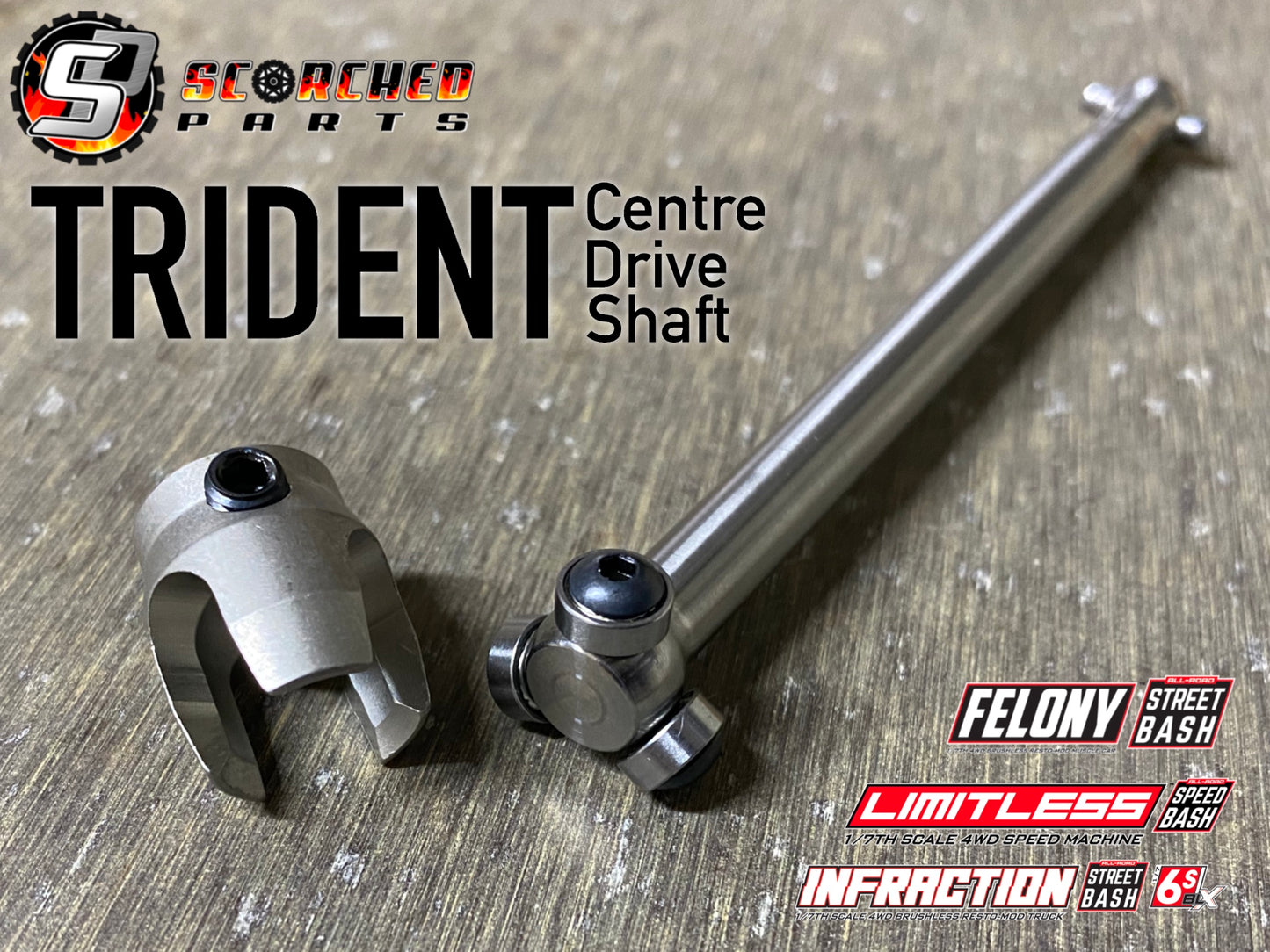 Trident Titanium Front Centre Drive Shaft 102mm- for Arrma Limitless v1/Infraction/Felony